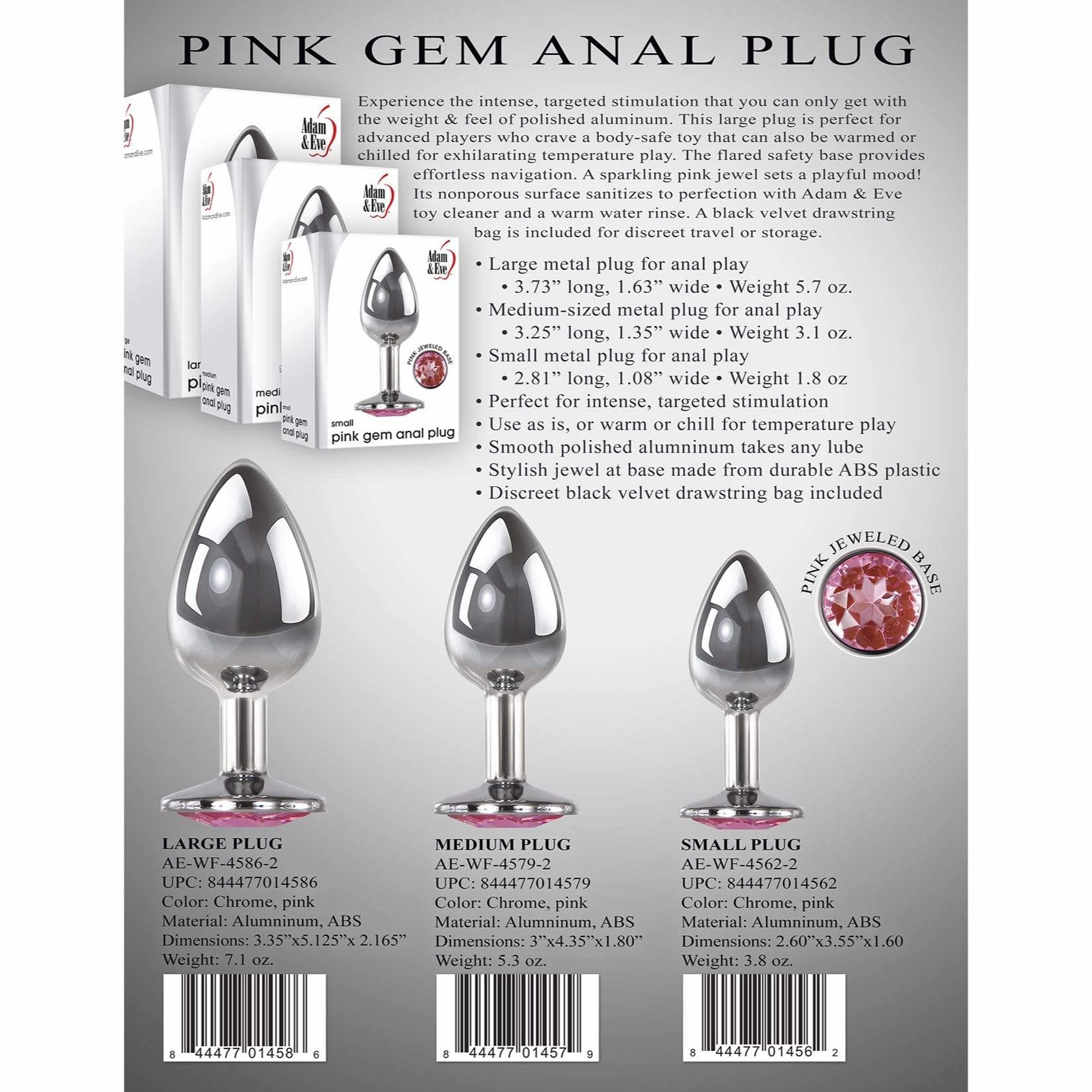 Adam & Eve - Pink Gem Aluminium Anal Plug Medium (Silver)