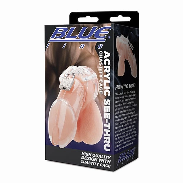 Blue Line - Acrylic See Thru Chastity Cock Cage (Clear)