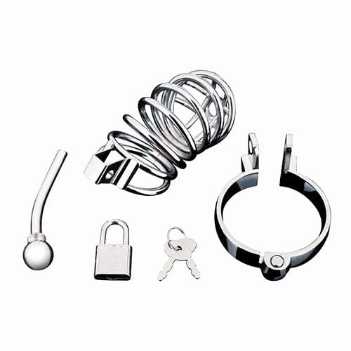 Blue Line - Urethral Play Chastity Cock Cage (Silver)