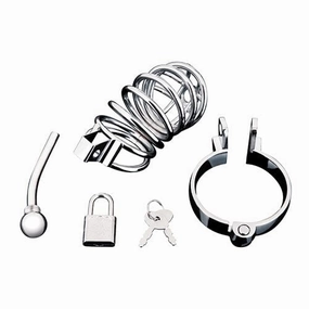 Blue Line - Urethral Play Chastity Cock Cage (Silver)