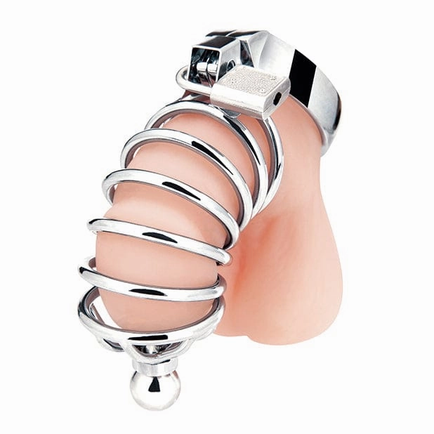 Blue Line - Urethral Play Chastity Cock Cage (Silver)