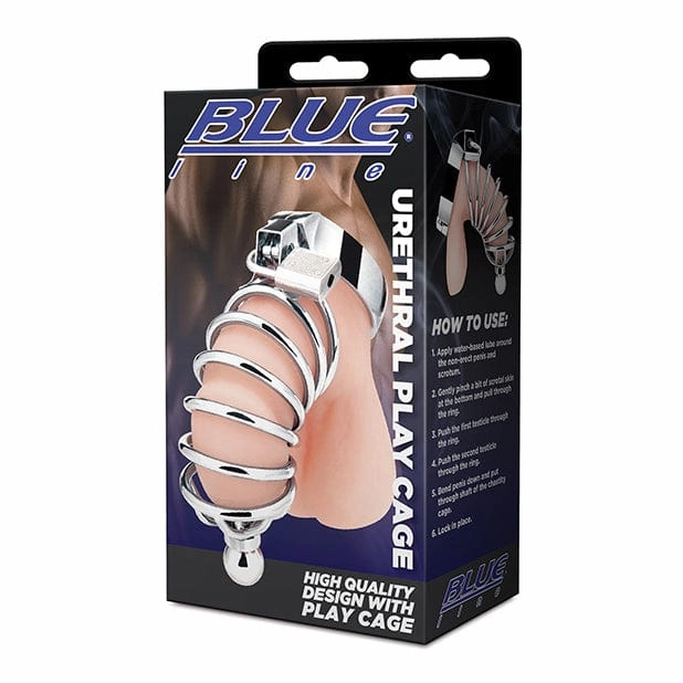 Blue Line - Urethral Play Chastity Cock Cage (Silver)