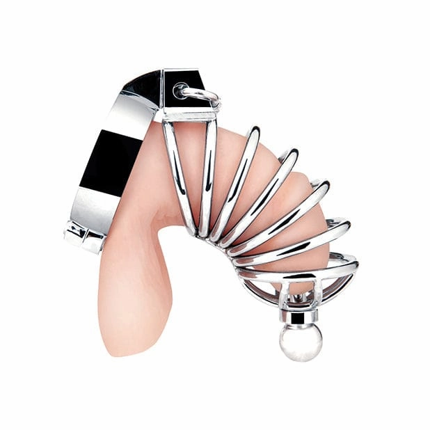 Blue Line - Urethral Play Chastity Cock Cage (Silver)