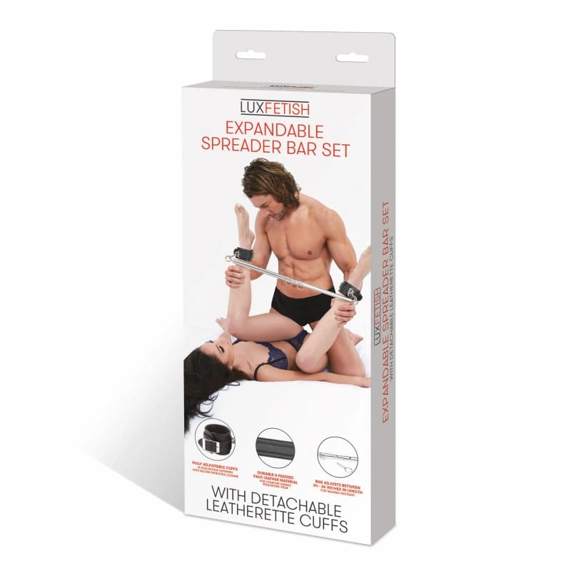Expandable Spreader Bar Set 35"" - 47"" With Detachable Leatherette Cuffs