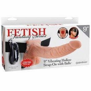 Fetish Fantasy 9'' Vibrating Hollow Strap-On With Balls