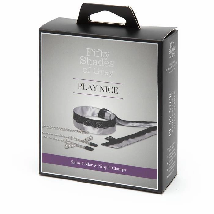Fifty Shades of Grey - Play Nice Satin & Lace Collar & Nipple Clamps (Grey)