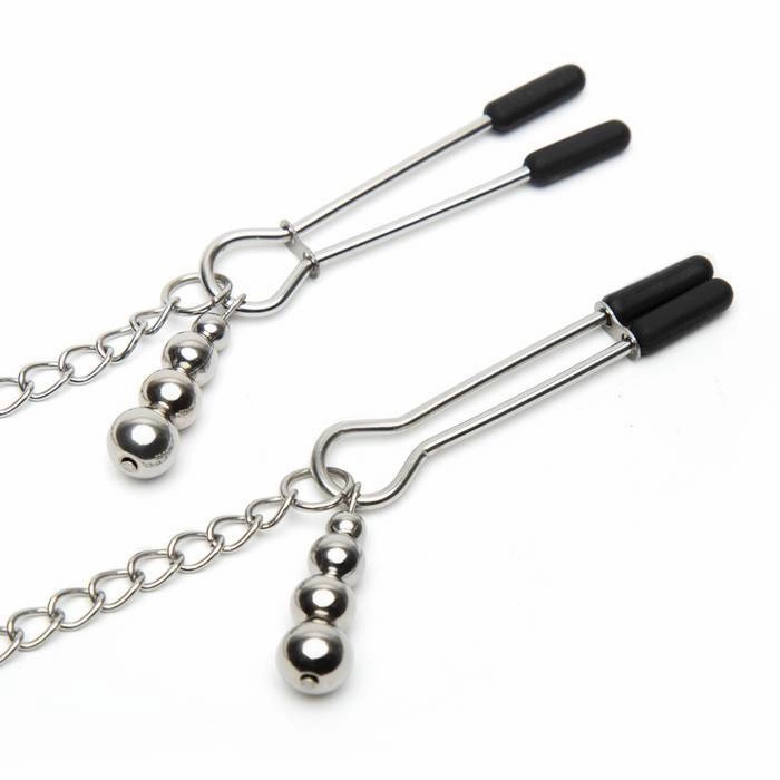 Fifty Shades of Grey - Play Nice Satin & Lace Collar & Nipple Clamps (Grey)