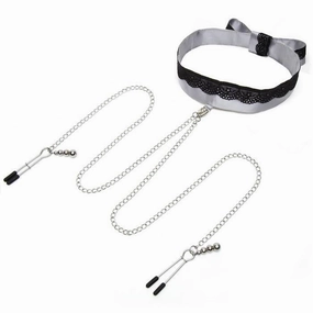 Fifty Shades of Grey - Play Nice Satin & Lace Collar & Nipple Clamps (Grey)
