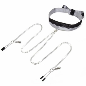 Fifty Shades of Grey - Play Nice Satin & Lace Collar & Nipple Clamps (Grey)