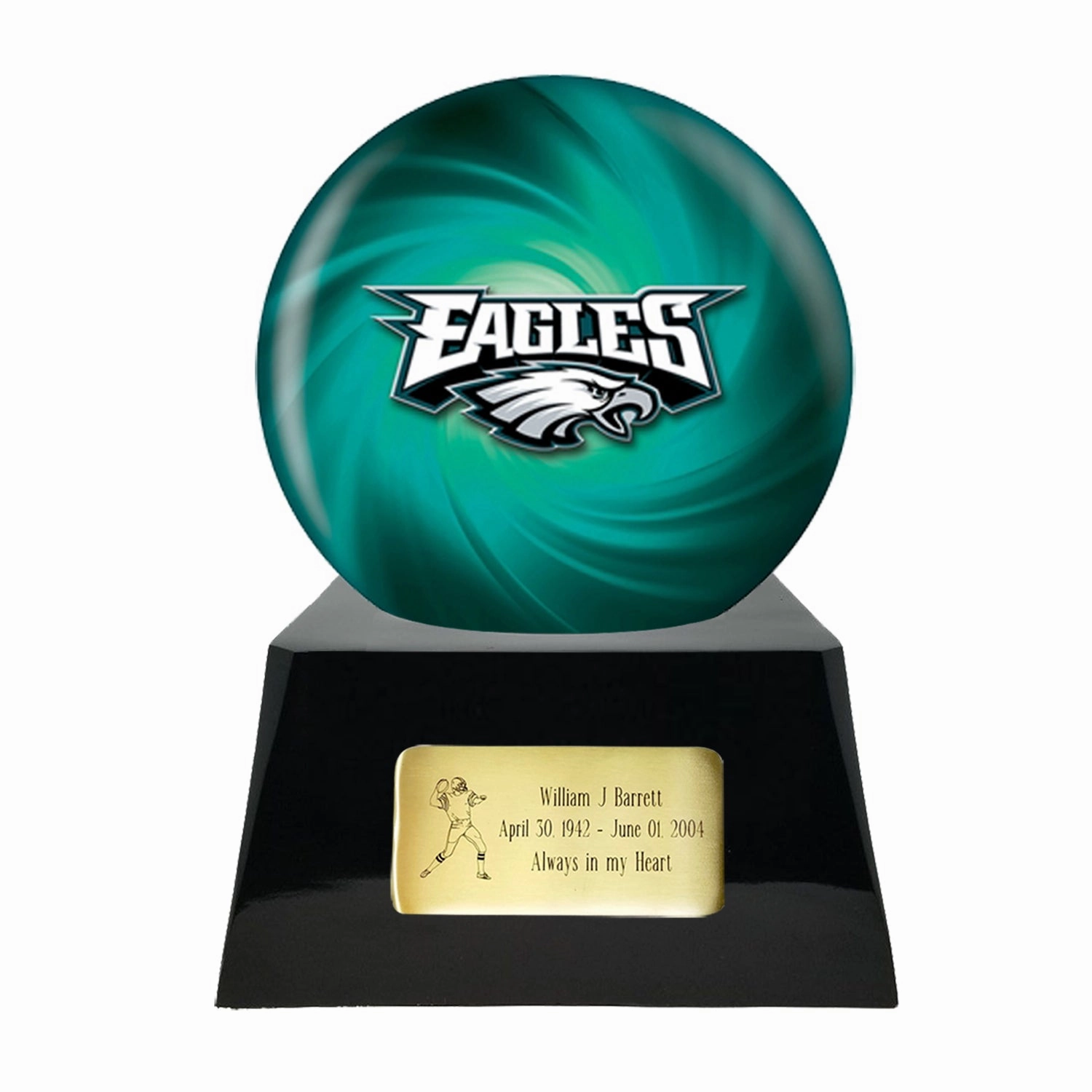 Football Cremation Urn with Optional Philadelphia Eagles Ball Decor and Custom Metal Plaque