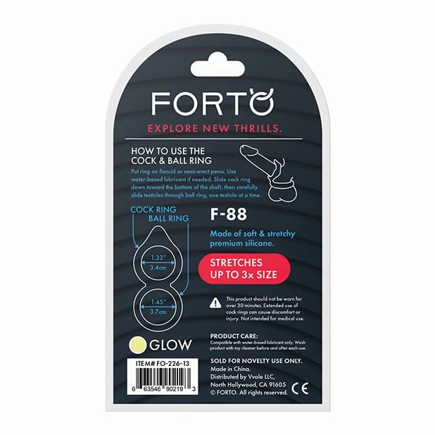 Forto - F 88 Silicone Double Cock and Ball Ring Glow in the Dark (Yellow)