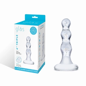 Glas - Triple Play Beaded Butt Plug 4" (Clear)