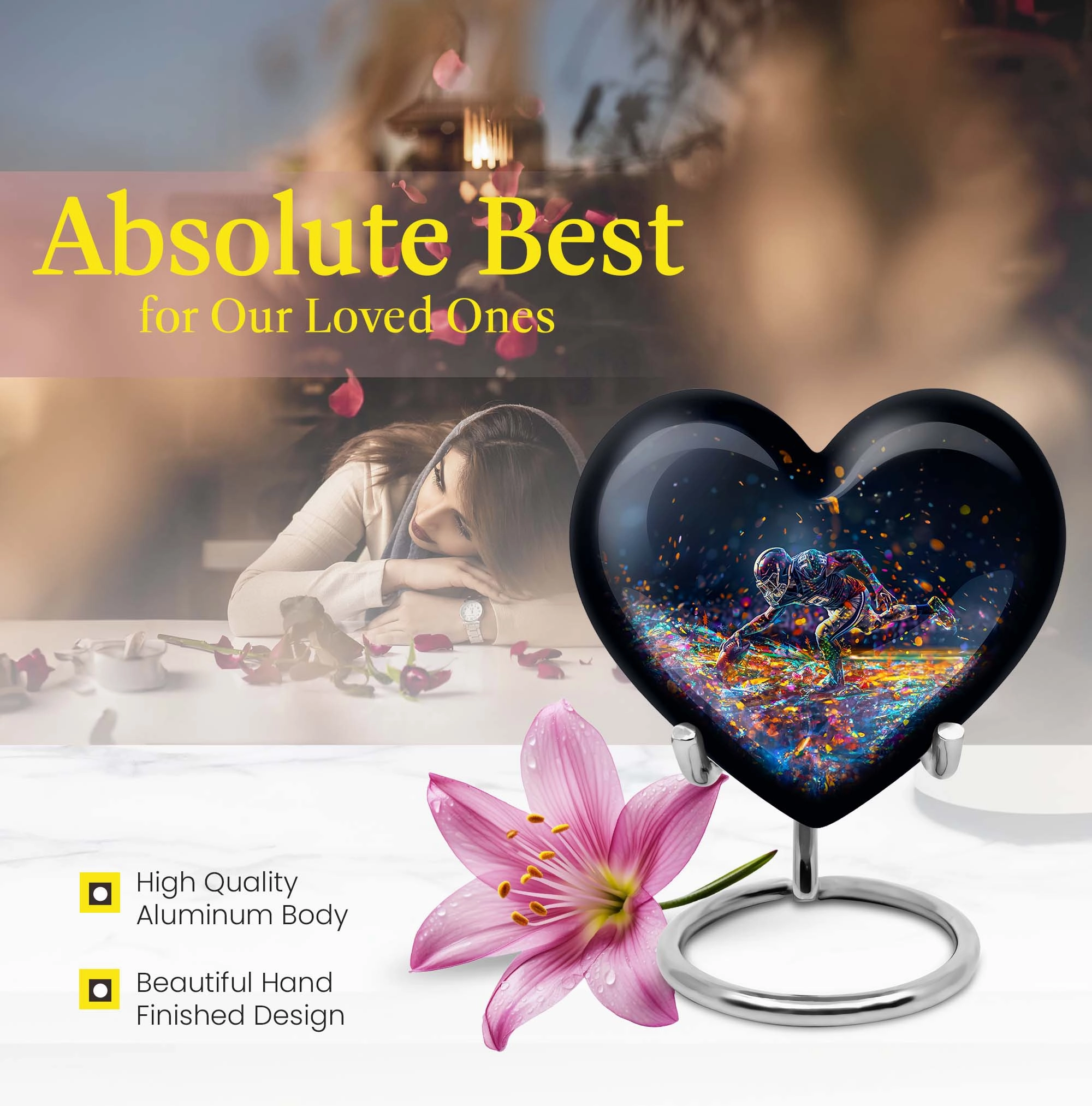 Heart Tribute Footboll Urn - An Rest Spot for Loved Ones - Adult
