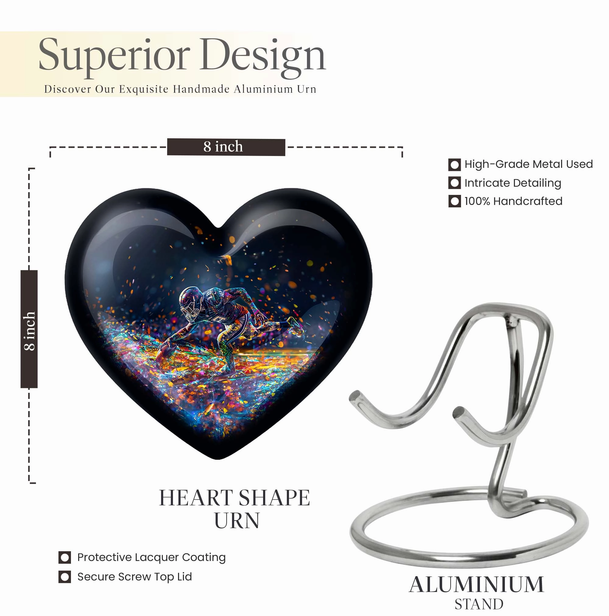 Heart Tribute Footboll Urn - An Rest Spot for Loved Ones - Adult