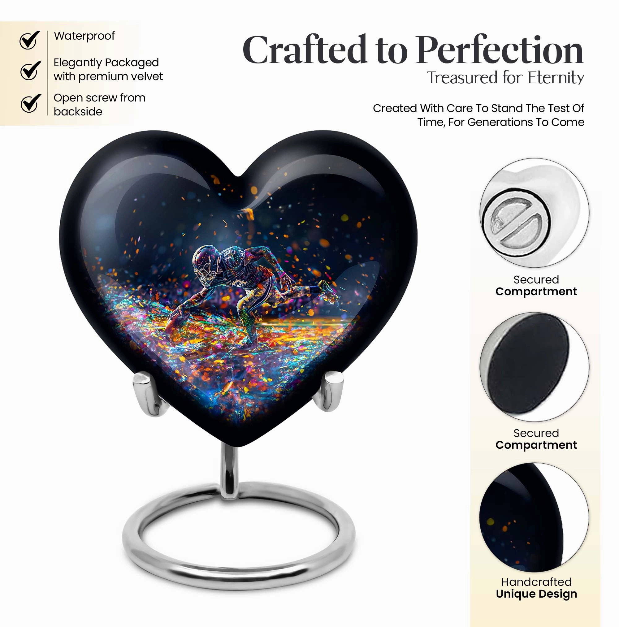 Heart Tribute Footboll Urn - An Rest Spot for Loved Ones - Adult