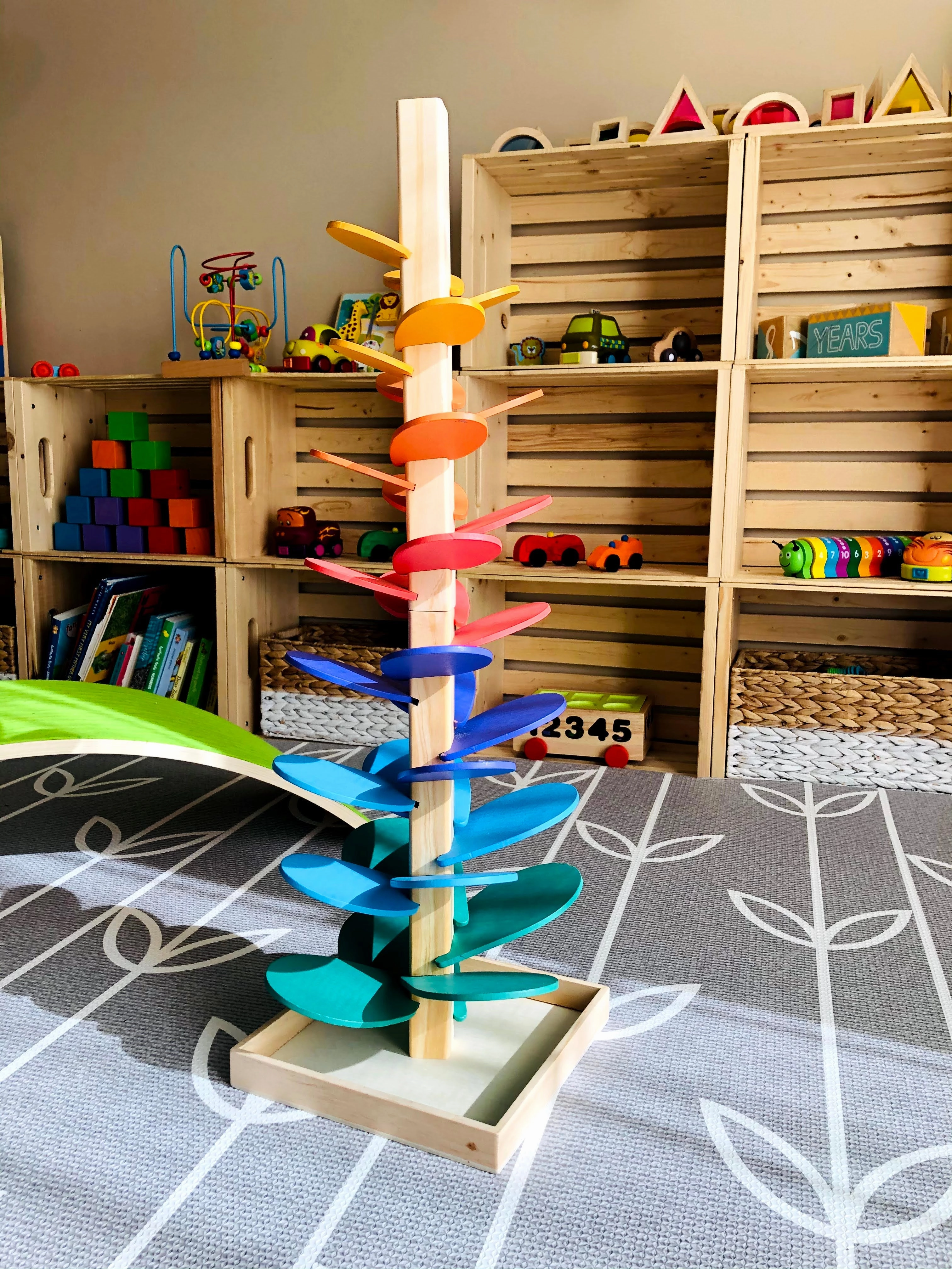 Large Wooden Marble Sound Rainbow Tree Run ( COLOURED WOODEN BALLS)