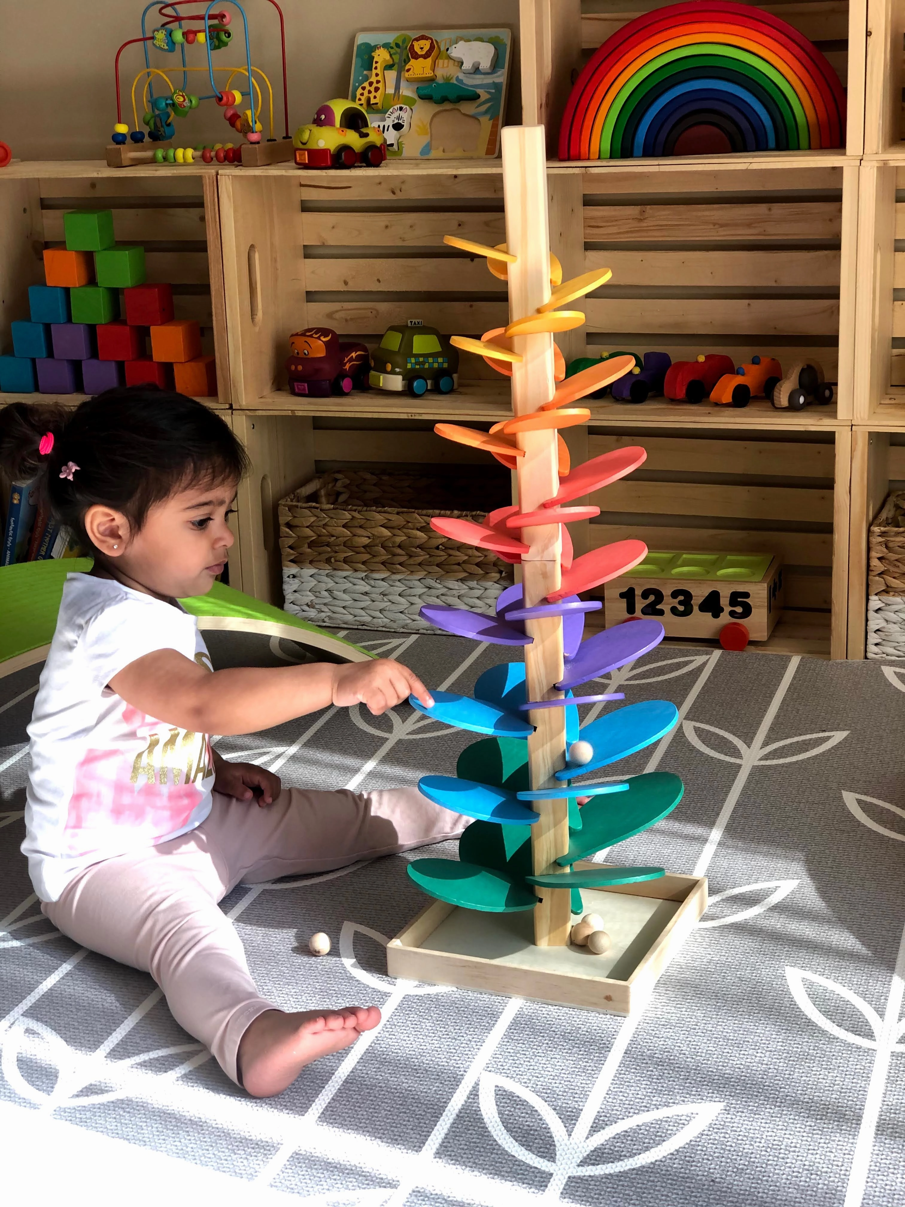 Large Wooden Marble Sound Rainbow Tree Run ( COLOURED WOODEN BALLS)