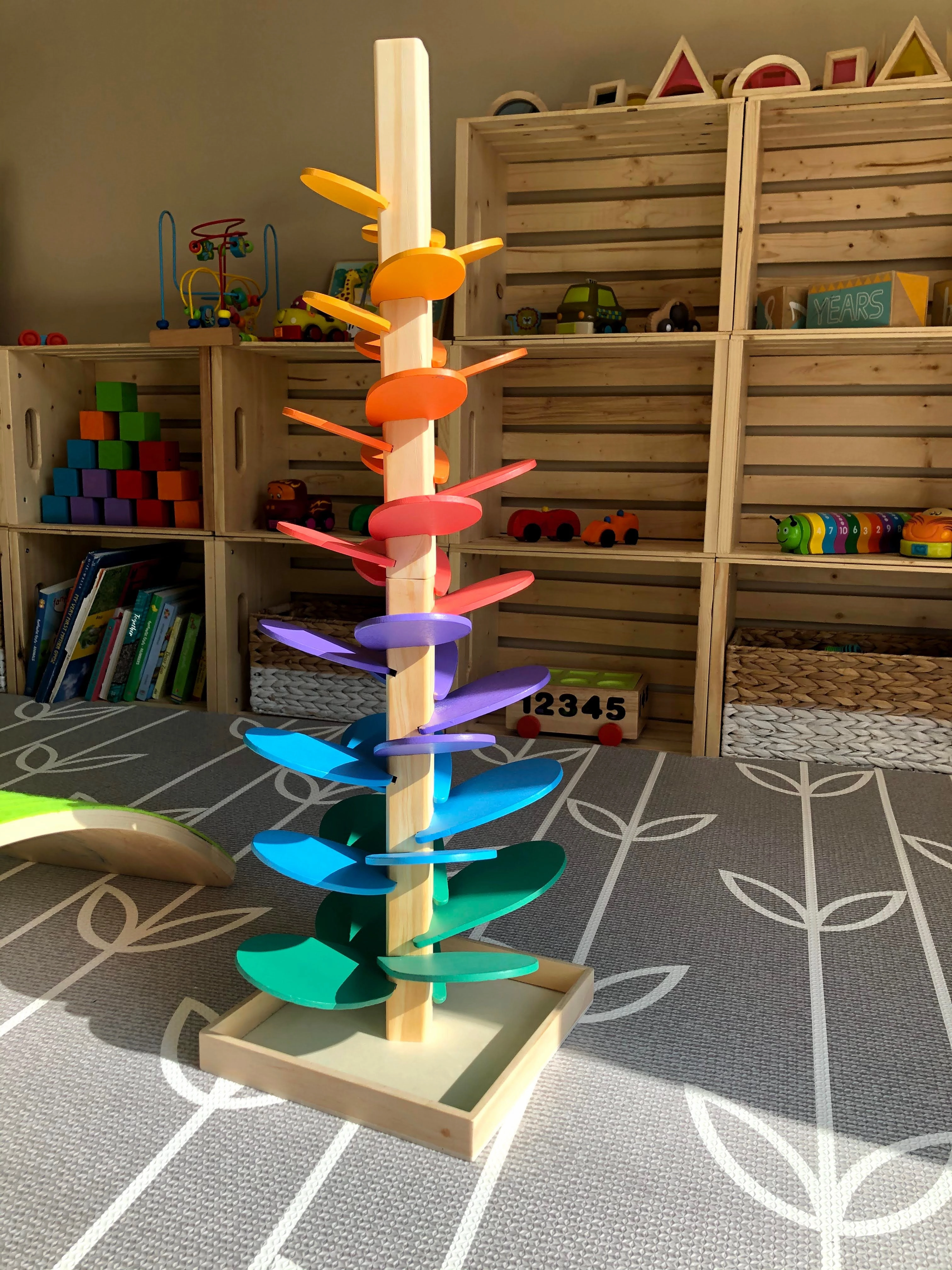 Large Wooden Marble Sound Rainbow Tree Run ( COLOURED WOODEN BALLS)