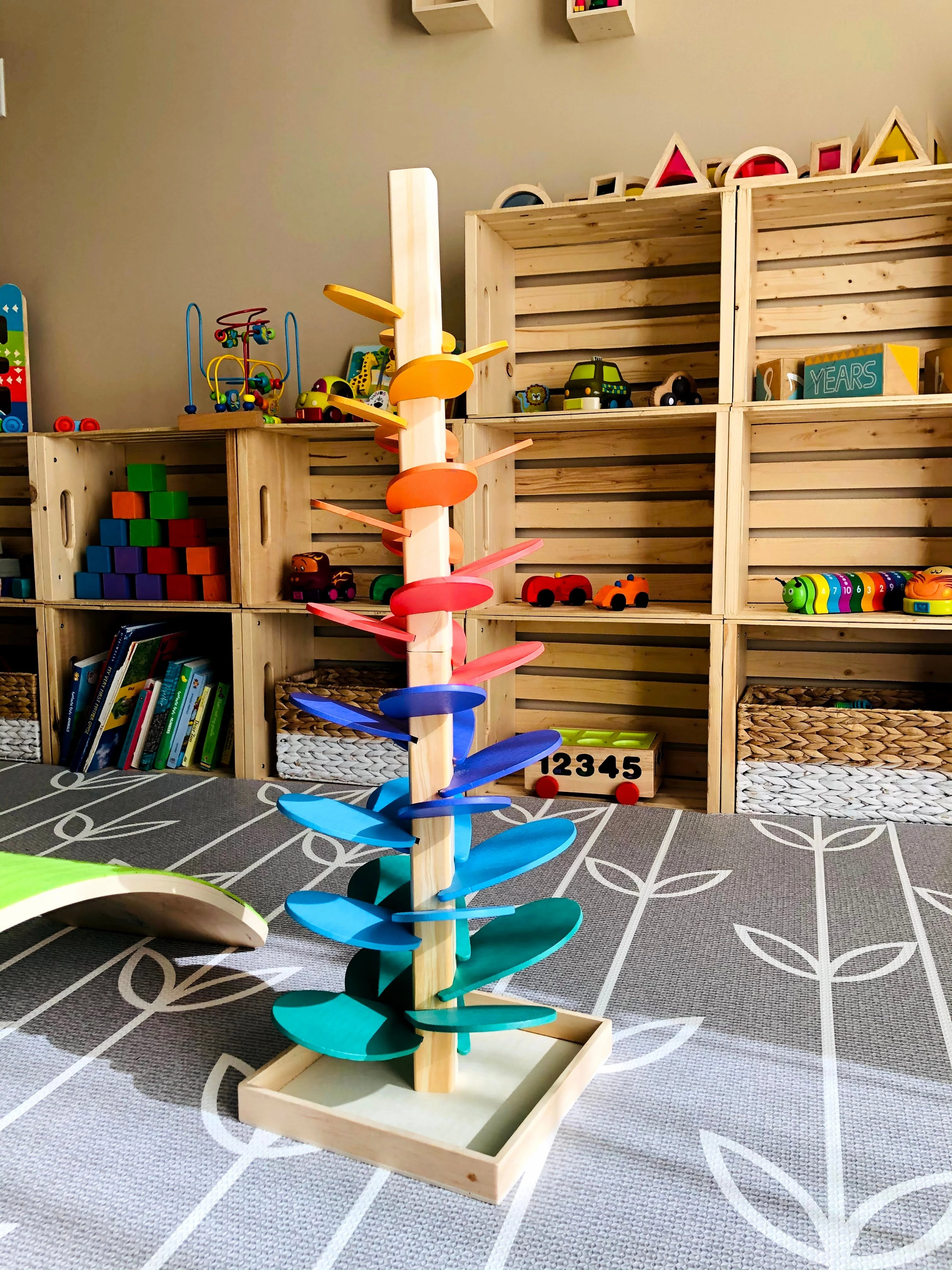 Large Wooden Marble Sound Rainbow Tree Run ( COLOURED WOODEN BALLS)