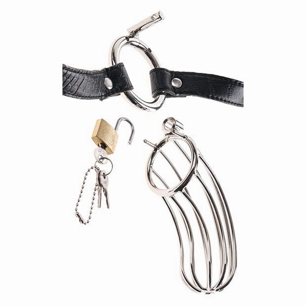 Pipedream - Fetish Fantasy Extreme The Prisoner Chastity Metal Cock Cage with Belt (Silver)
